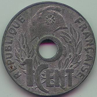 Французский Индокитай 1 cent 1941 цинк монета, аверс