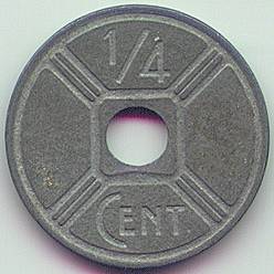 Французский Индокитай 1/4 цента 1942 цинк монета, аверс
