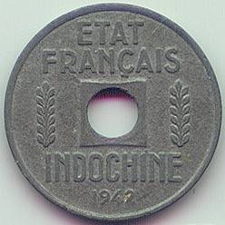 Французский Индокитай 1/4 цента 1942 цинк монета, реверс