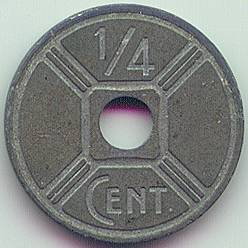 Французский Индокитай 1/4 цента 1943 цинк монета, аверс