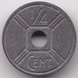 Французский Индокитай 1/4 цента 1944 цинк монета, аверс