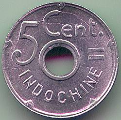 Французский Индокитай 5 центов 1943 монета, аверс