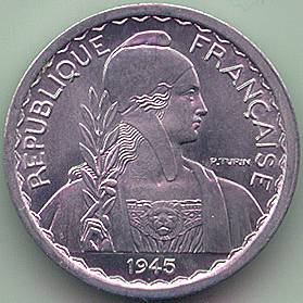 Французский Индокитай 10 центов 1945 монета, аверс