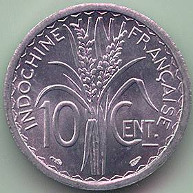 Французский Индокитай 10 центов 1945 монета, реверс