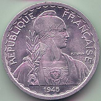 Французский Индокитай 20 центов 1945 монета, аверс