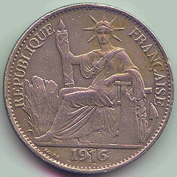 Французский Индокитай 50 центов 1916 подделка монета, аверс