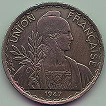 Французский Союз 1 пиастр 1947 монета, аверс