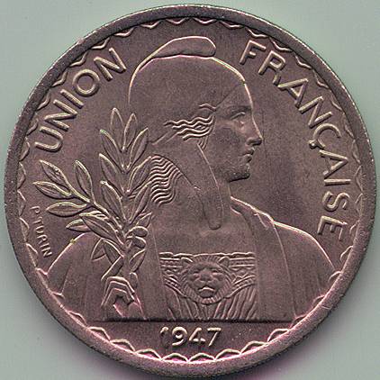 Французский Союз 1 пиастр 1947 монета, аверс
