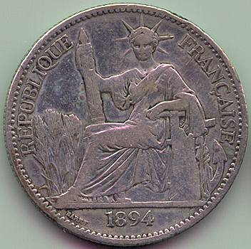 Французский Индокитай 50 центов 1894 серебро монета, аверс