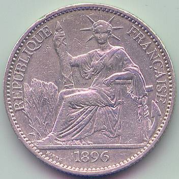 Французский Индокитай 50 центов 1896 серебро монета, аверс