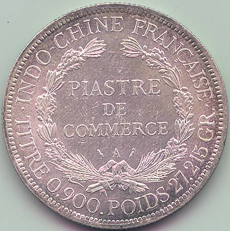Французский Индокитай Пиастр de Commerce 1885 серебро монета, реверс
