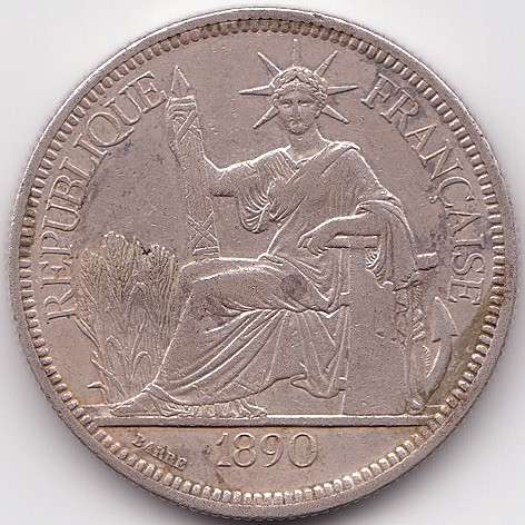 Французский Индокитай Пиастр de Commerce 1890 серебро монета, аверс