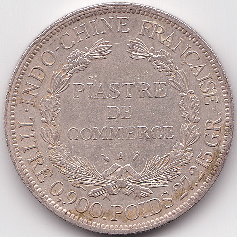 Французский Индокитай Пиастр de Commerce 1890 серебро монета, реверс