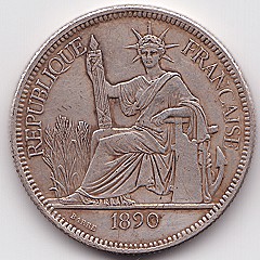 Французский Индокитай 1890 подделка Пиастр монета, аверс