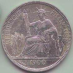 Французский Индокитай Пиастр de Commerce 1900 серебро монета, аверс