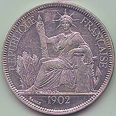 Французский Индокитай Пиастр de Commerce 1902 серебро монета, аверс