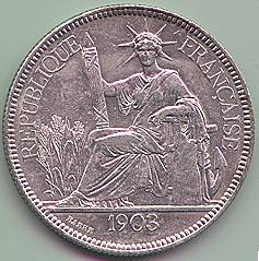 Французский Индокитай Пиастр de Commerce 1903 серебро монета, аверс