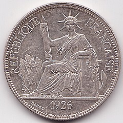 Французский Индокитай Пиастр de Commerce 1926 серебро монета, аверс