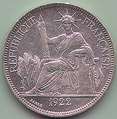 Французский Индокитай Пиастр de Commerce 1922 серебро монета, аверс