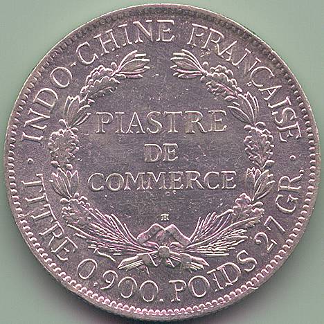 Французский Индокитай Пиастр de Commerce 1922 серебро монета, реверс
