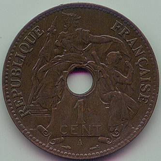 Французский Индокитай 1 цент 1896 монета, аверс