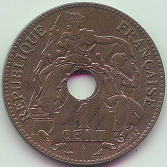 Французский Индокитай 1 цент 1897 монета, аверс