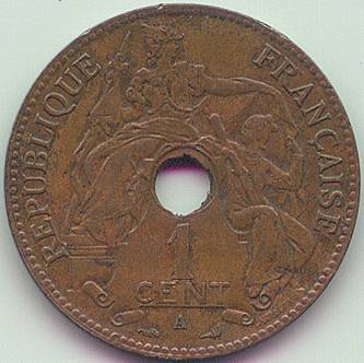 Французский Индокитай 1 цент 1902 монета, аверс