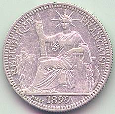 Французский Индокитай 10 центов 1899 серебро монета, аверс
