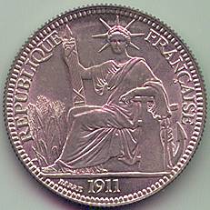 Французский Индокитай 10 центов 1911 серебро монета, аверс