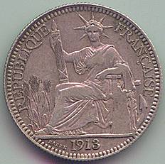 Французский Индокитай 10 центов 1913 серебро монета, аверс