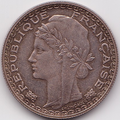 Французский Индокитай 1 пиастр 1931 essai серебро монета, аверс