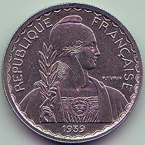 Французский Индокитай 20 центов 1939 essai монета, аверс