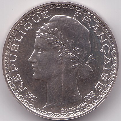 Французский Индокитай 1 пиастр 1931 essai/piefort серебро монета, аверс