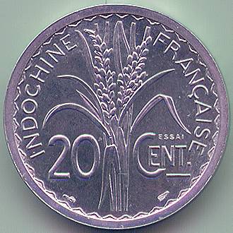 Французский Индокитай 20 центов 1945 essai/piefort монета, реверс
