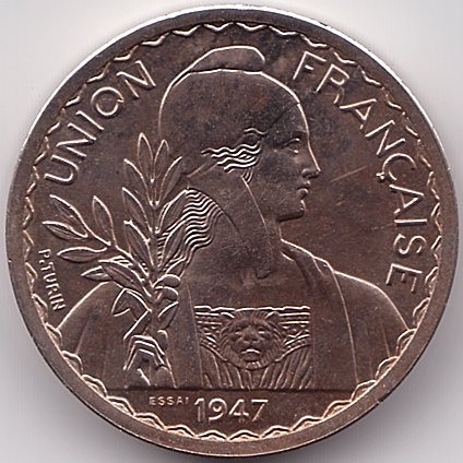 Французский Союз 1 пиастр 1947 essai/piefort монета, аверс